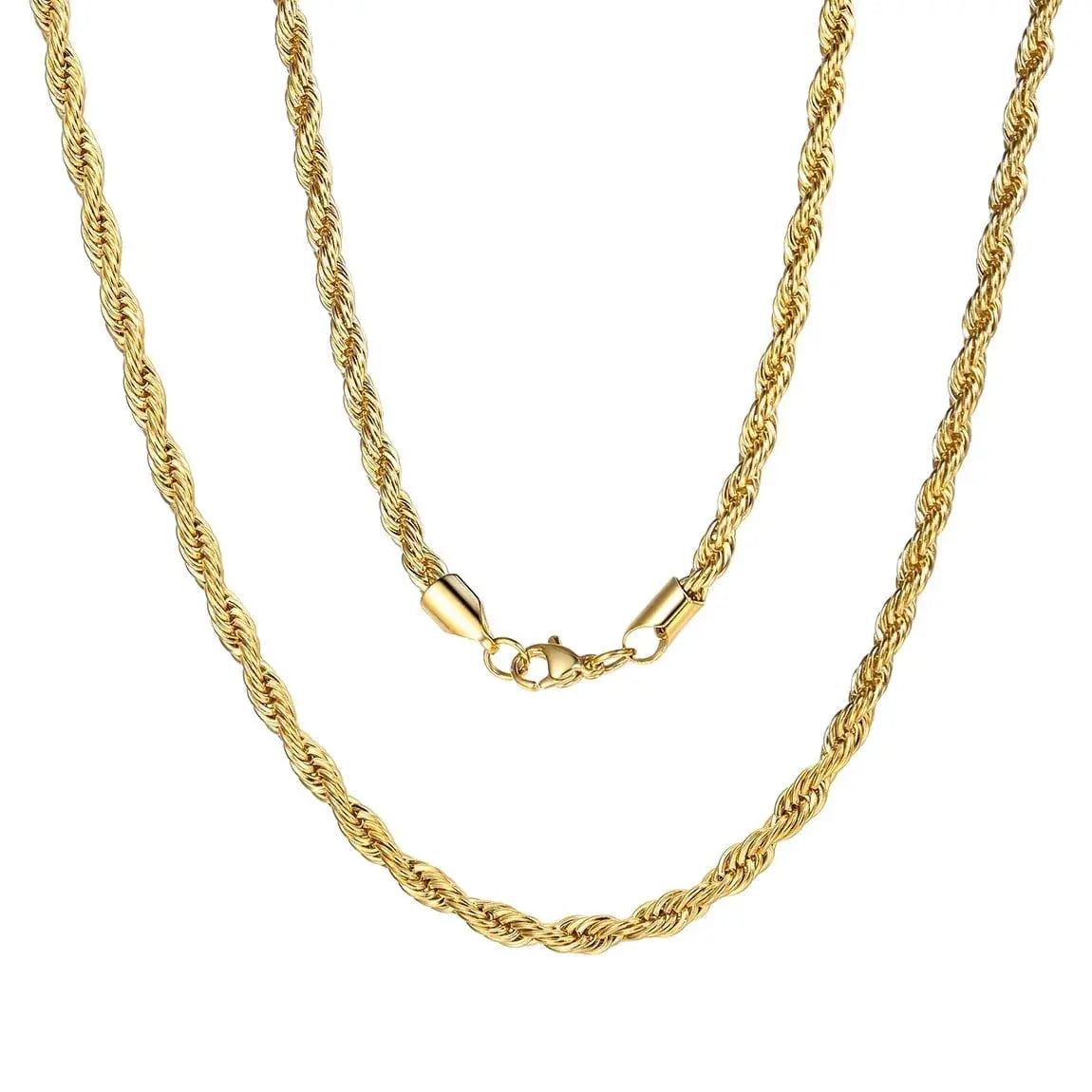 18K Gold Rope Chain for Men - 316L Stainless Steel - 18" & 22" Lengths Aurebravur