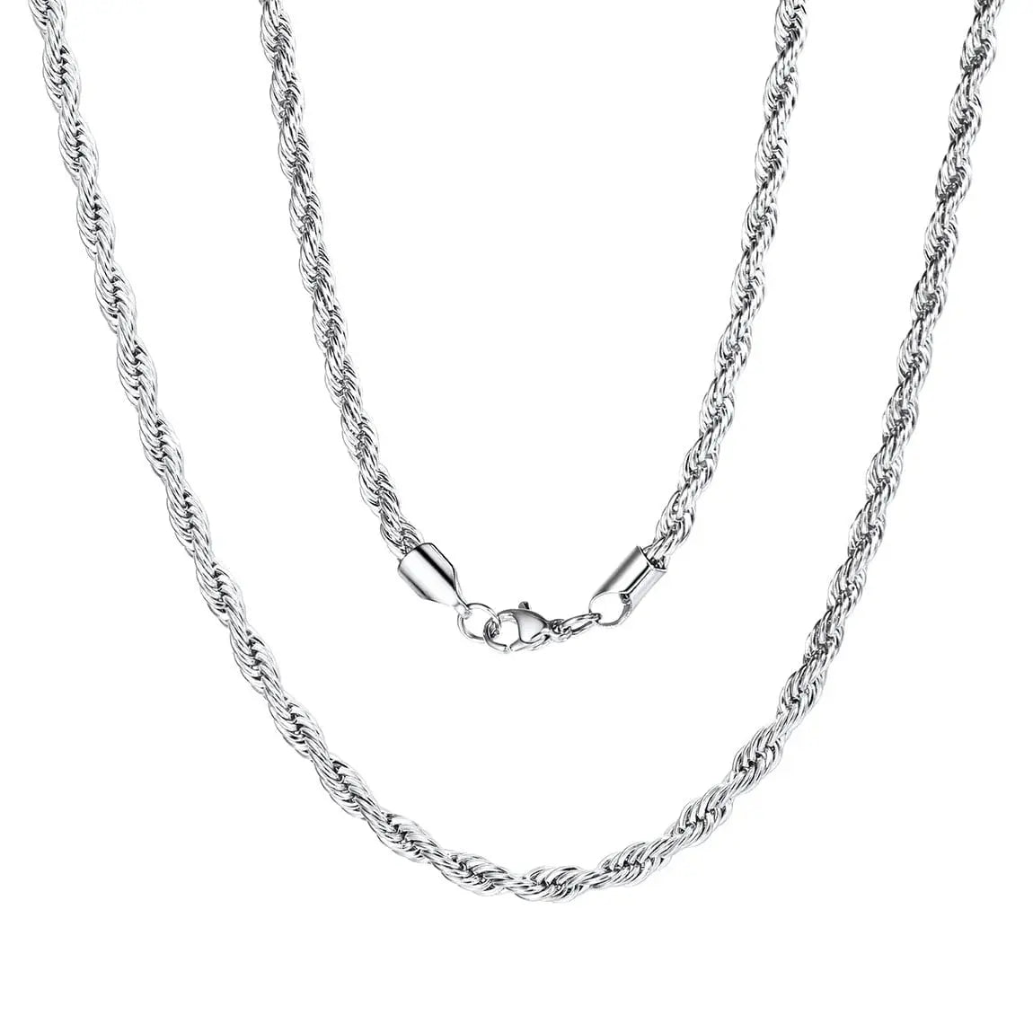 Sterling Silver Rope Chain for Men - 925 Silver Plated - 18" & 22" Lengths Aurebravur