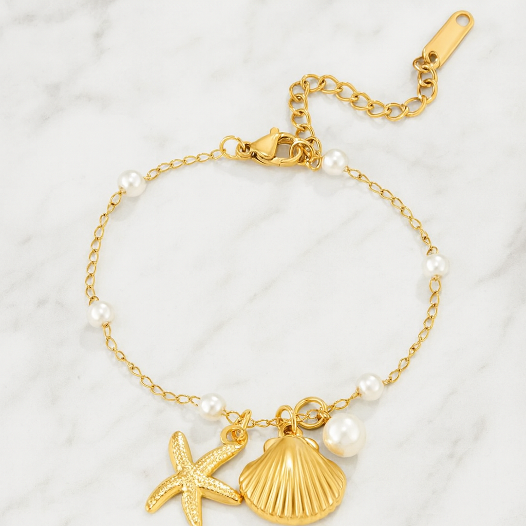 Brisa Marina – Pulsera con Concha, Estrella de Mar y Perlas