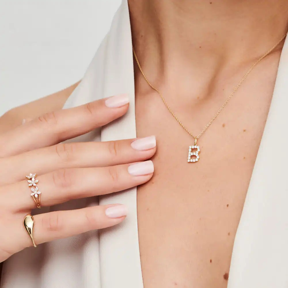 The Initial Pavé Necklace | Sterling Silver & 18k Gold